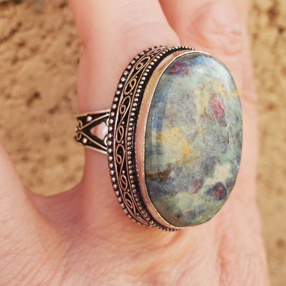 New Ruby in Fuchsite 925 Silver Ring. - Picture 12 of 16